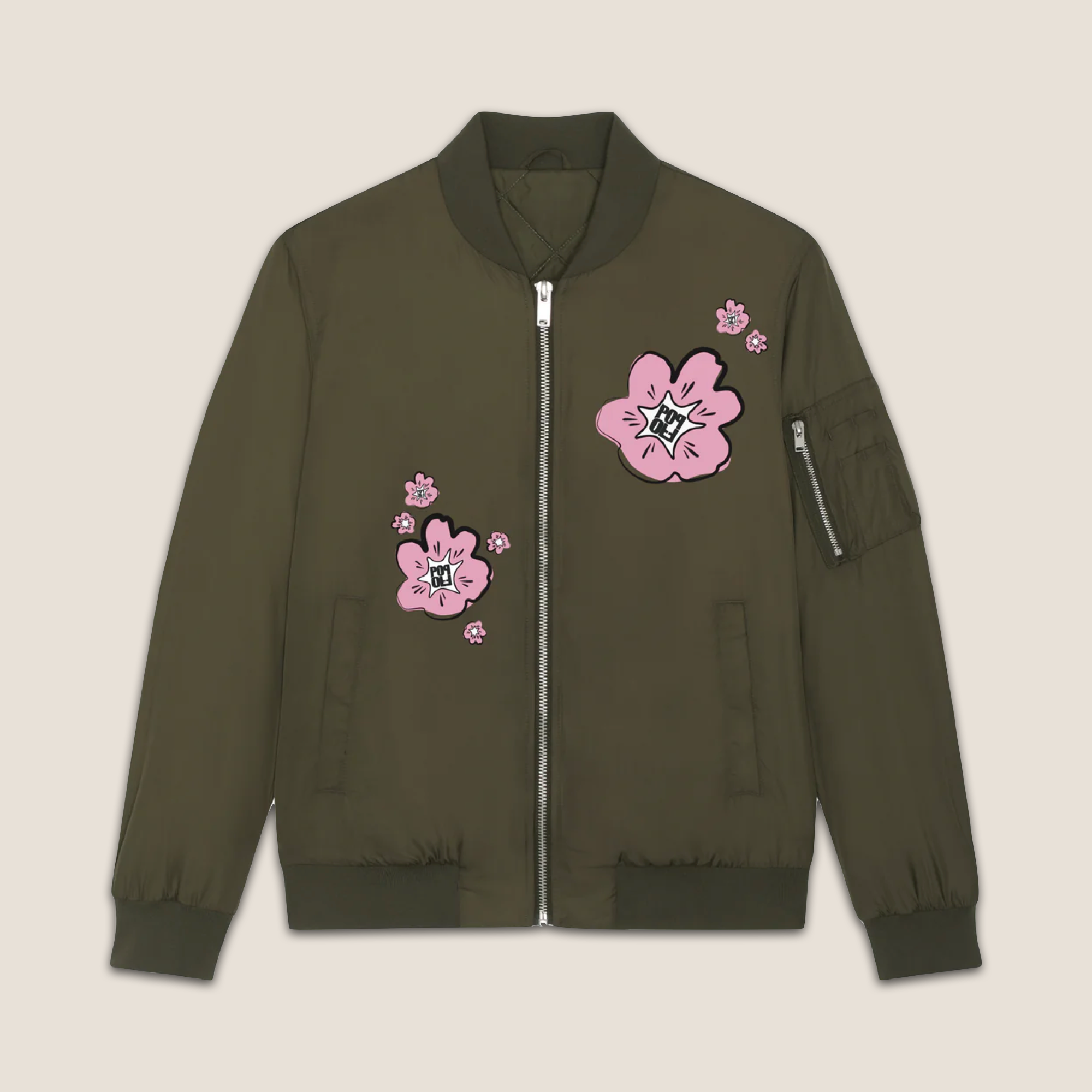 THE POWER POP BOMBER JACKET // forrest green & pink