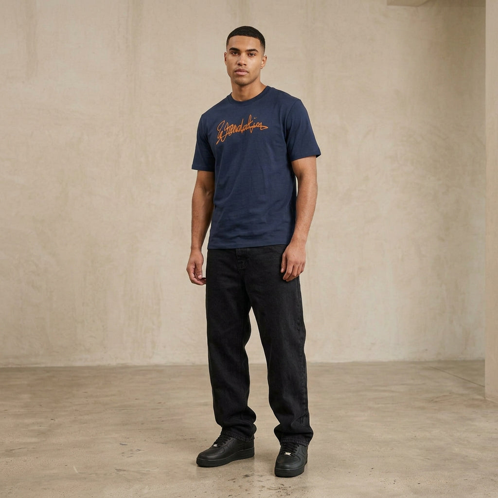 THE POP SIGNATURE TEE 180 // midnight blue & orange