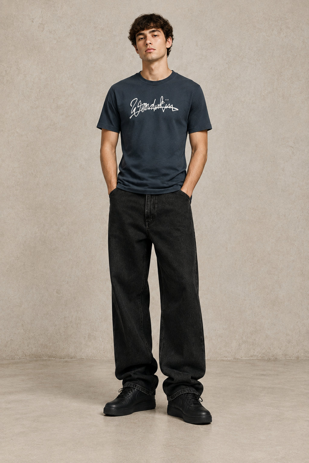 THE POP SIGNATURE TEE 180 // india ink & beige