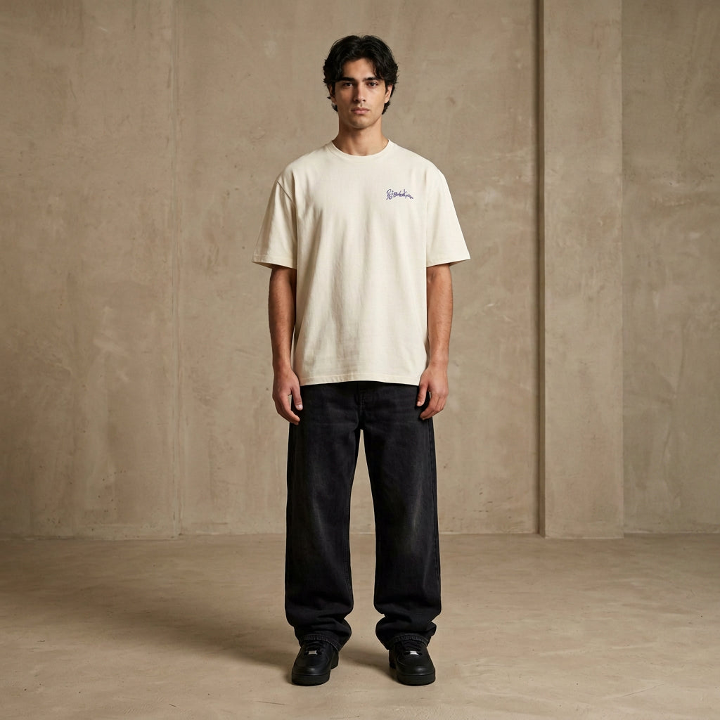 THE POP SIGNATURE TEE 180 // natural raw & blue