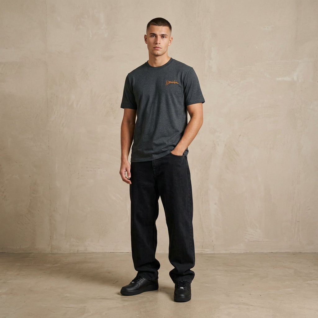 THE POP SIGNATURE TEE 180 // dark heather grey & orange