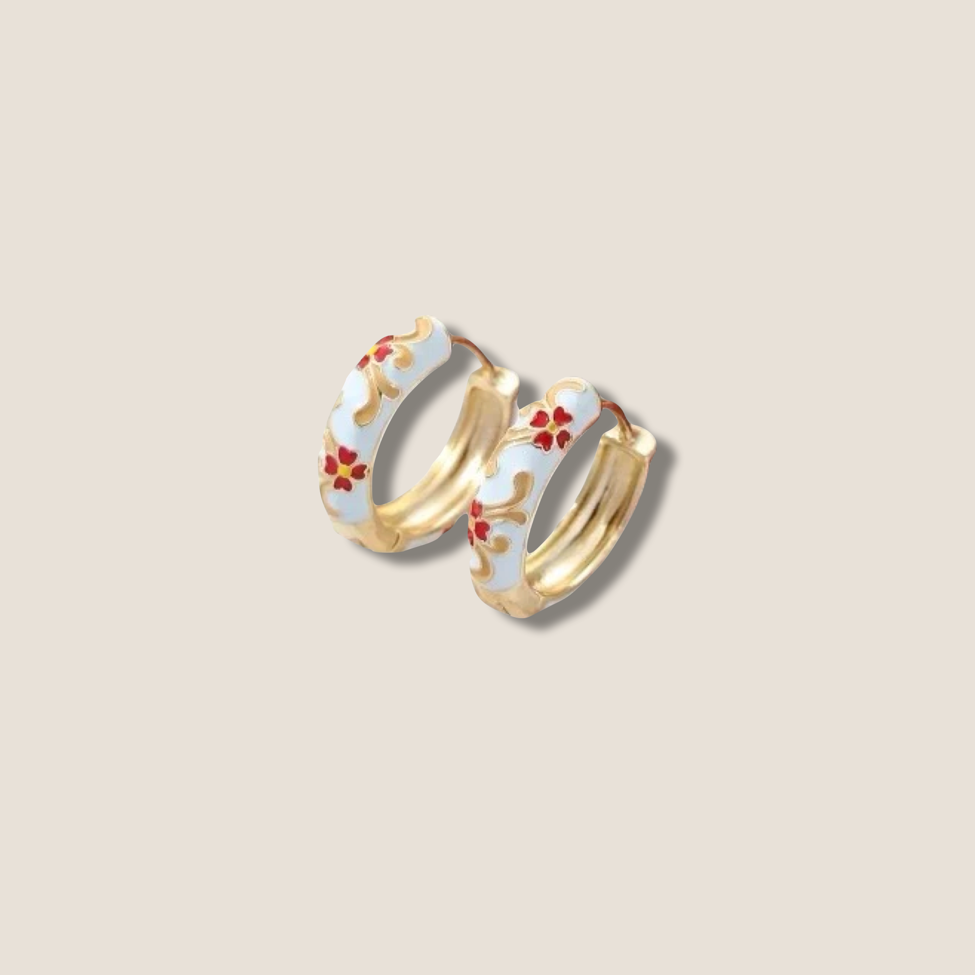 THE GOLD ENAMEL FLORAL EARRING // gold white red pink