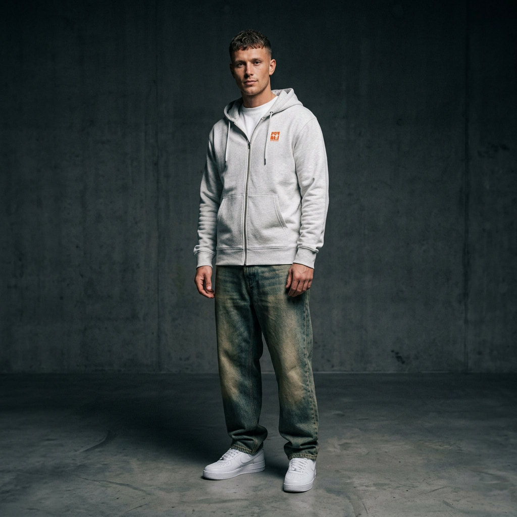 THE POP ZIP HOODIE 350 // cool heather grey with orange