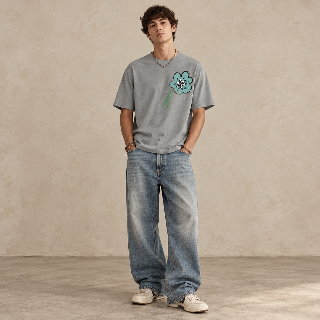 THE POWER POP SIGNATURE TEE 180 // misty grey light blue green