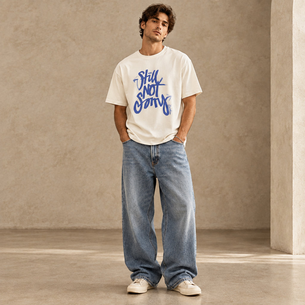 THE STILL NOT SORRY TEE 180 // natural raw & blue