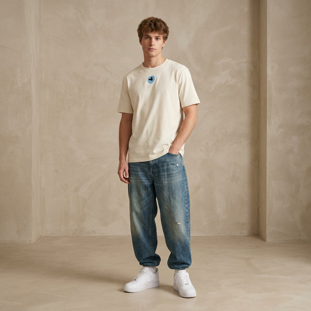 THE POP STILL TEE 180 // natural raw & faded black