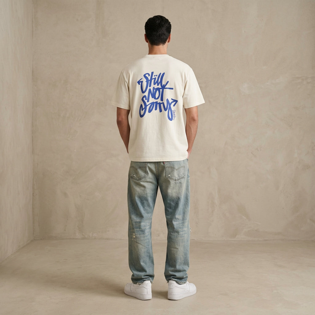THE POP STILL TEE 180 // natural raw & faded black