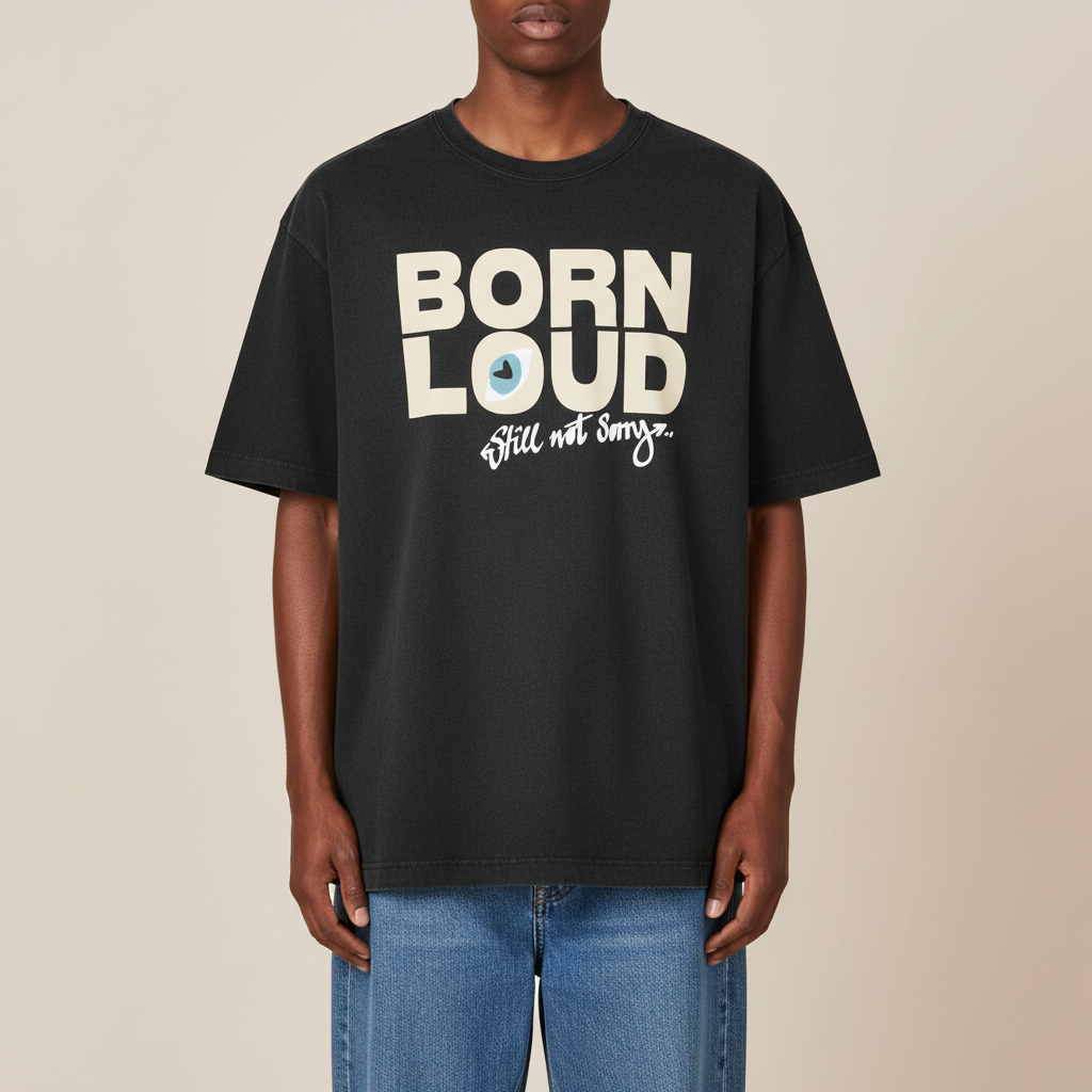 THE BORN LOUD.STILL NOT SORRY TEE 240 // black rock & beige