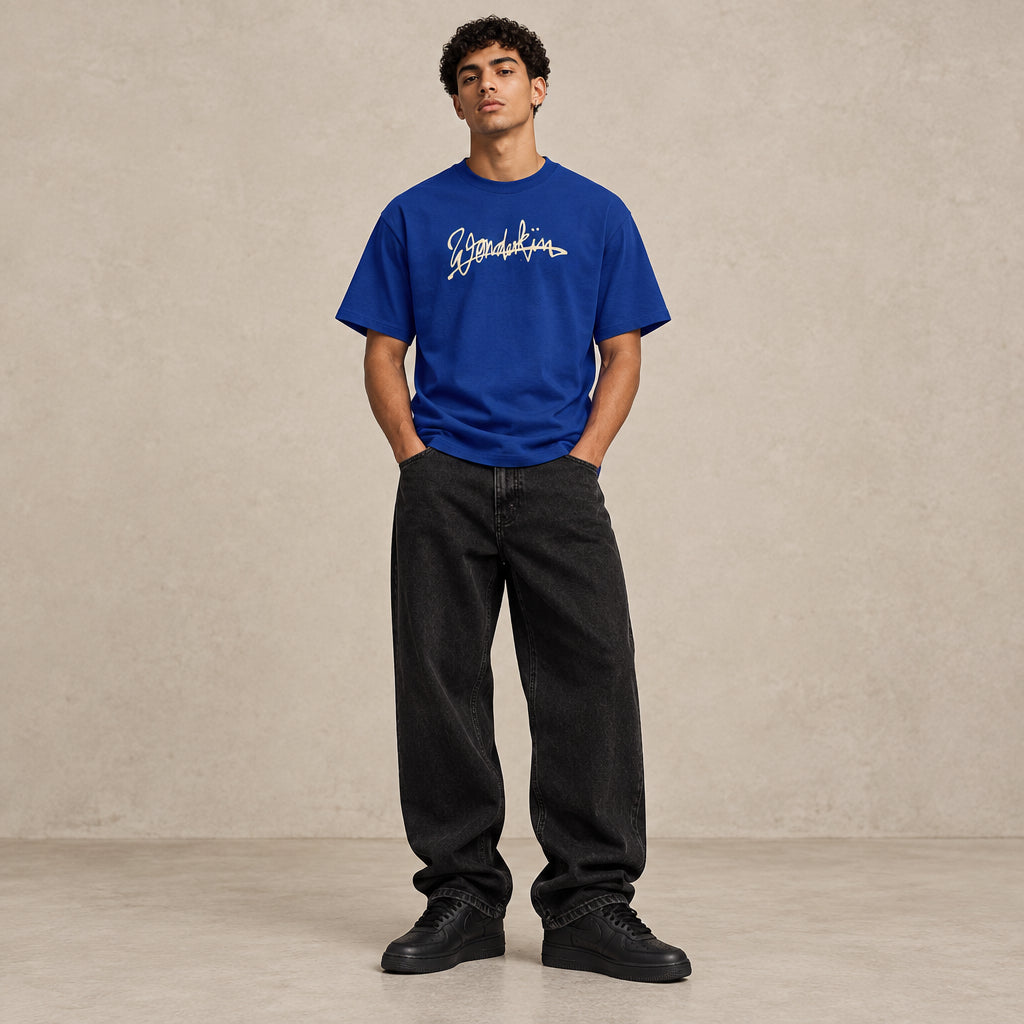THE POP SIGNATURE TEE 180 // workwear blue & beige