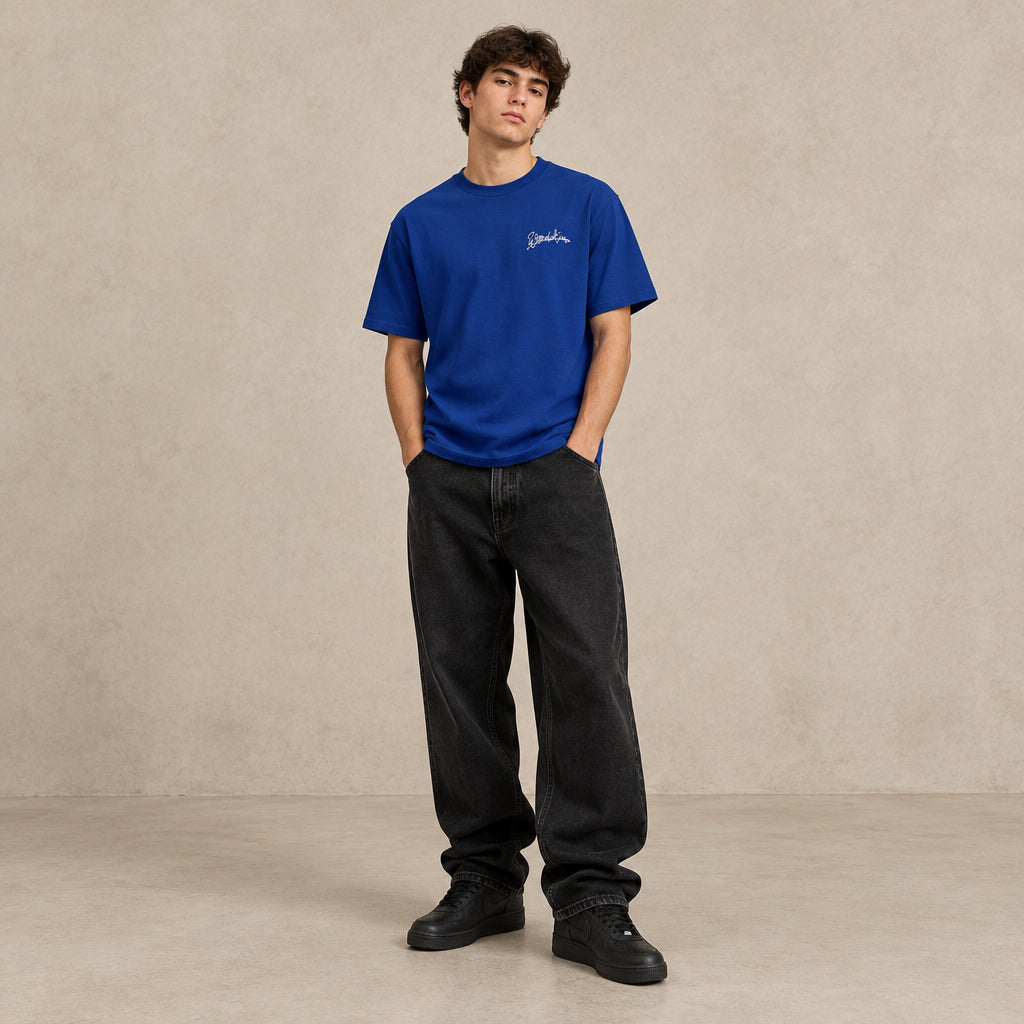 THE POP SIGNATURE TEE 180 // workwear blue & beige