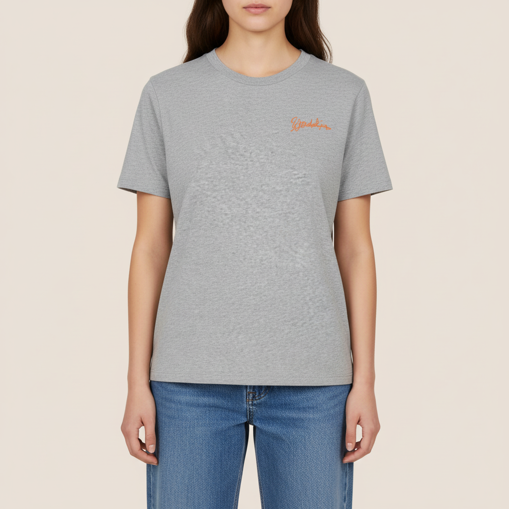THE POP SIGNATURE TEE 180 // light heather grey & orange