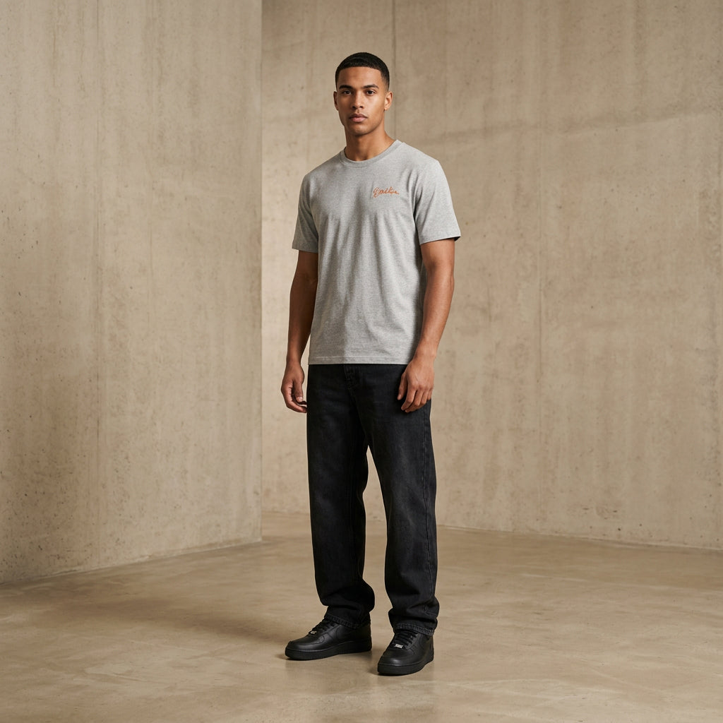 THE POP SIGNATURE TEE 180 // light heather grey & orange