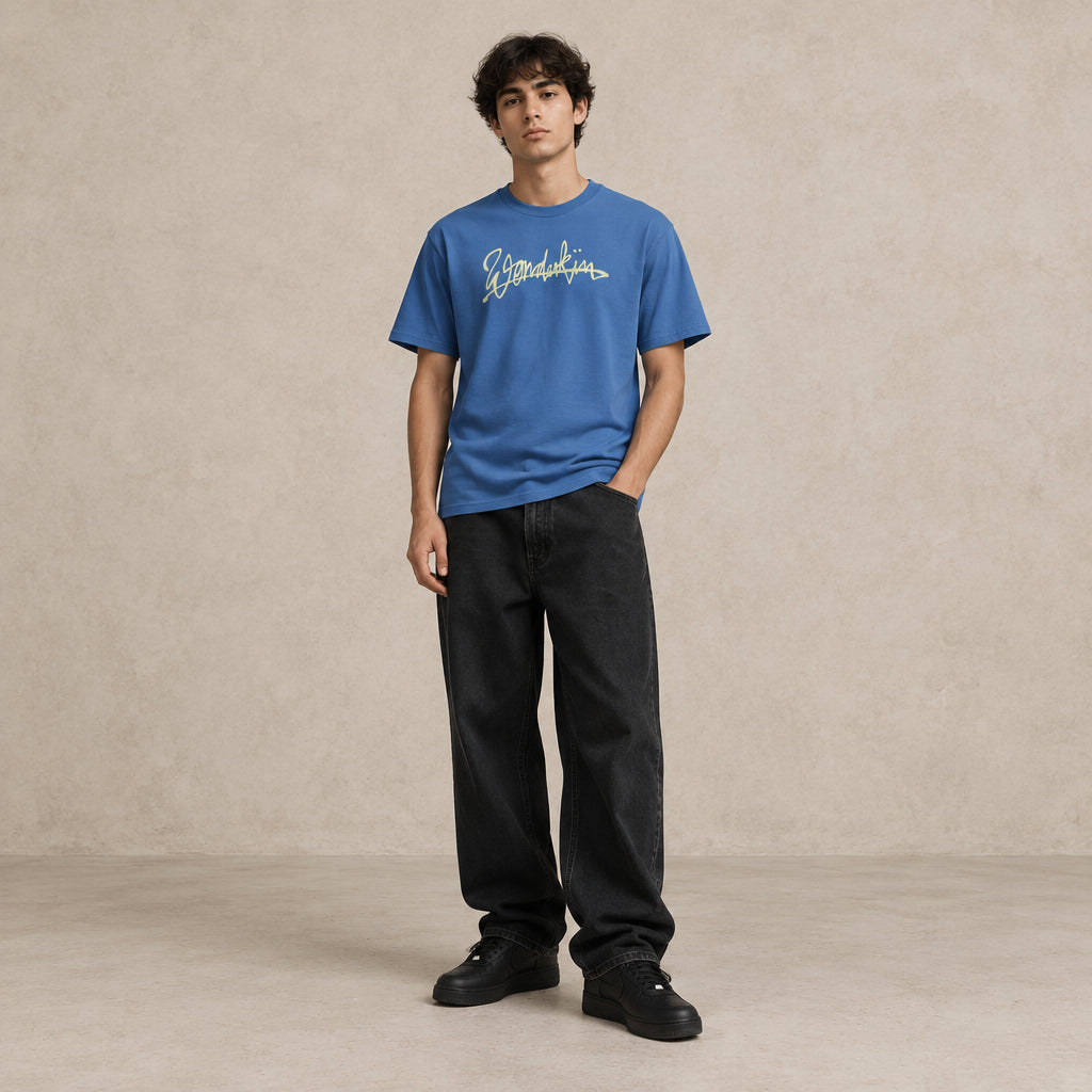 THE POP SIGNATURE TEE 180 // bright blue & beige