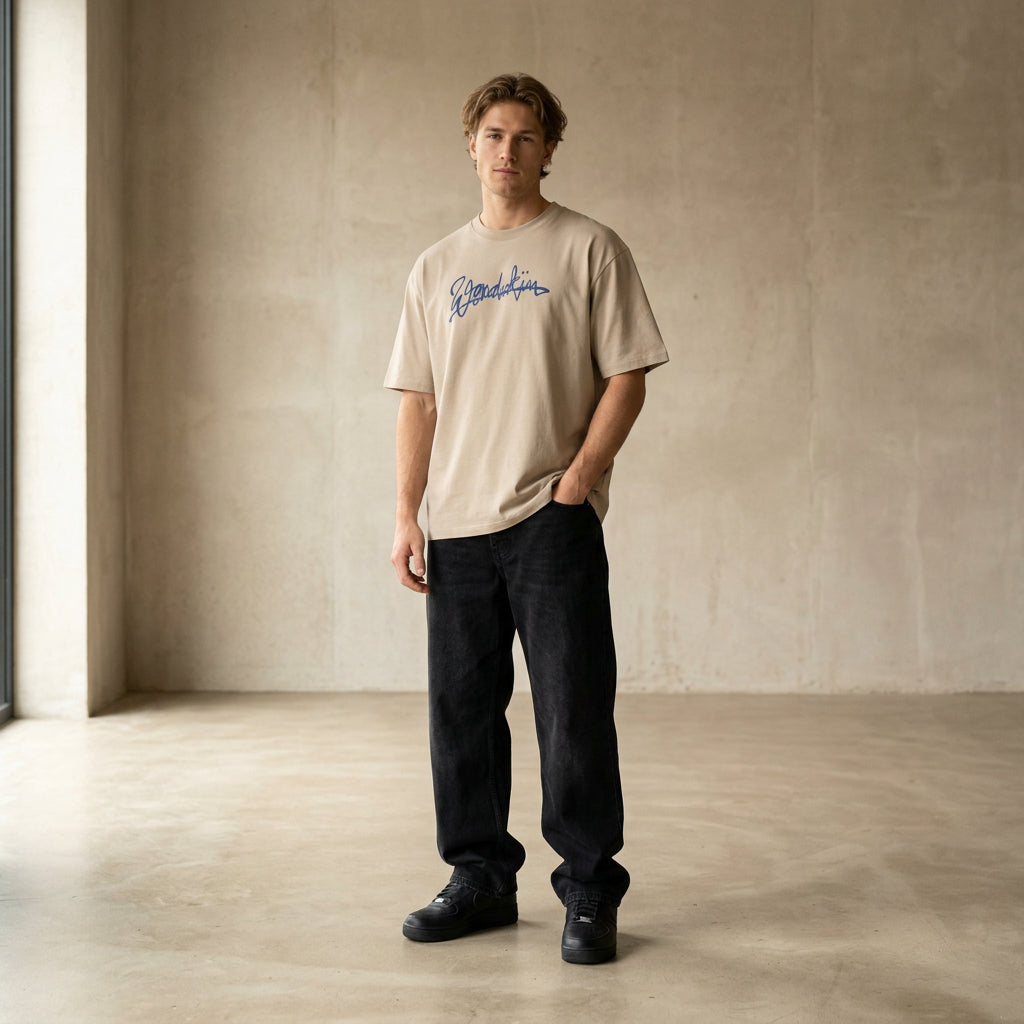 THE POP SIGNATURE TEE 180 // desert dust & blue