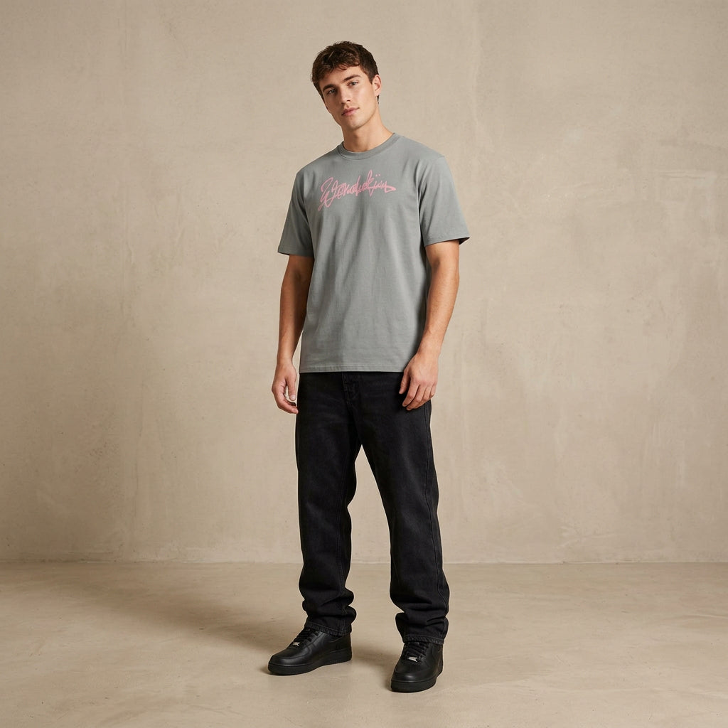 THE POP SIGNATURE TEE 180 // misty grey & pink