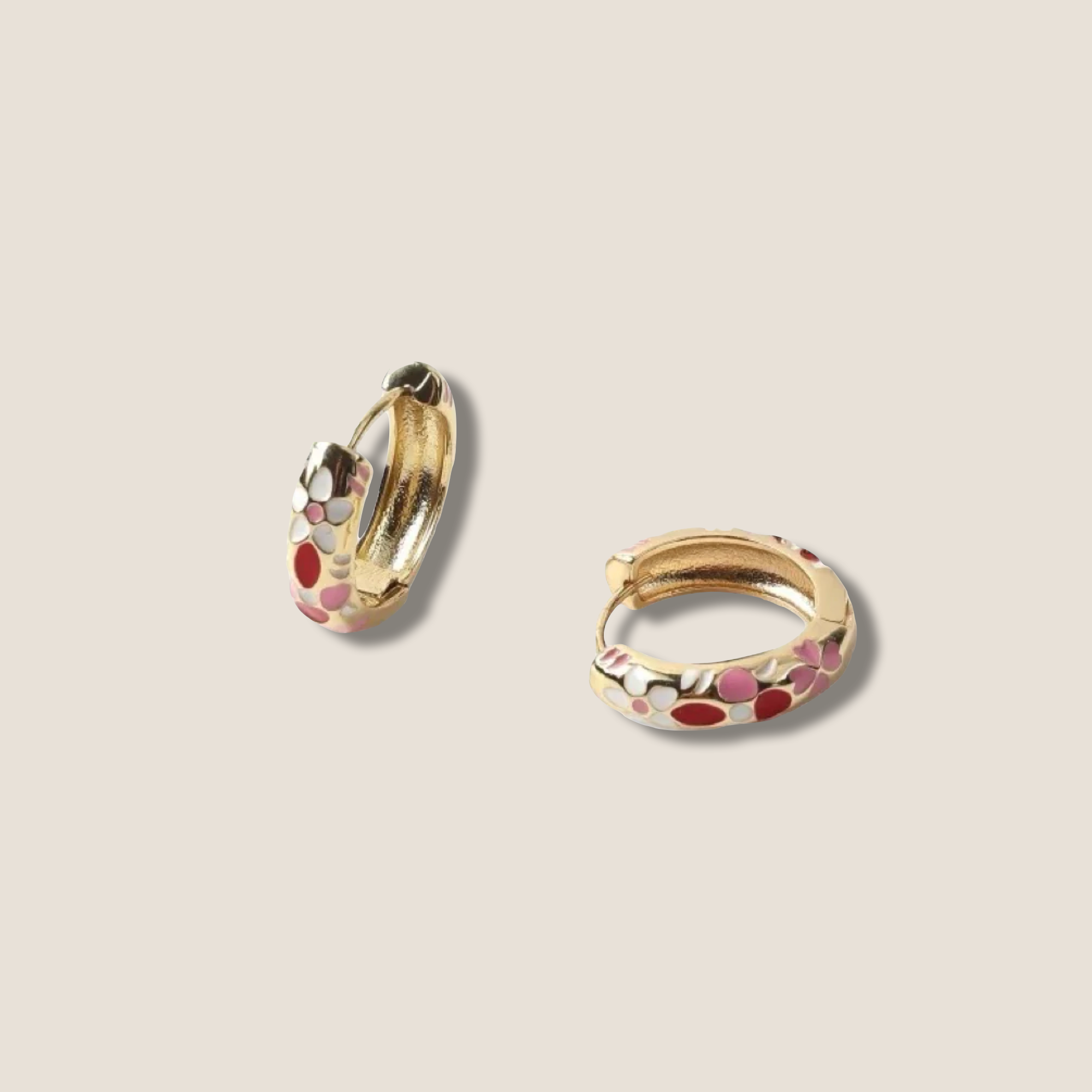 THE GOLD ENAMEL FLORAL EARRING // gold gold white pink red
