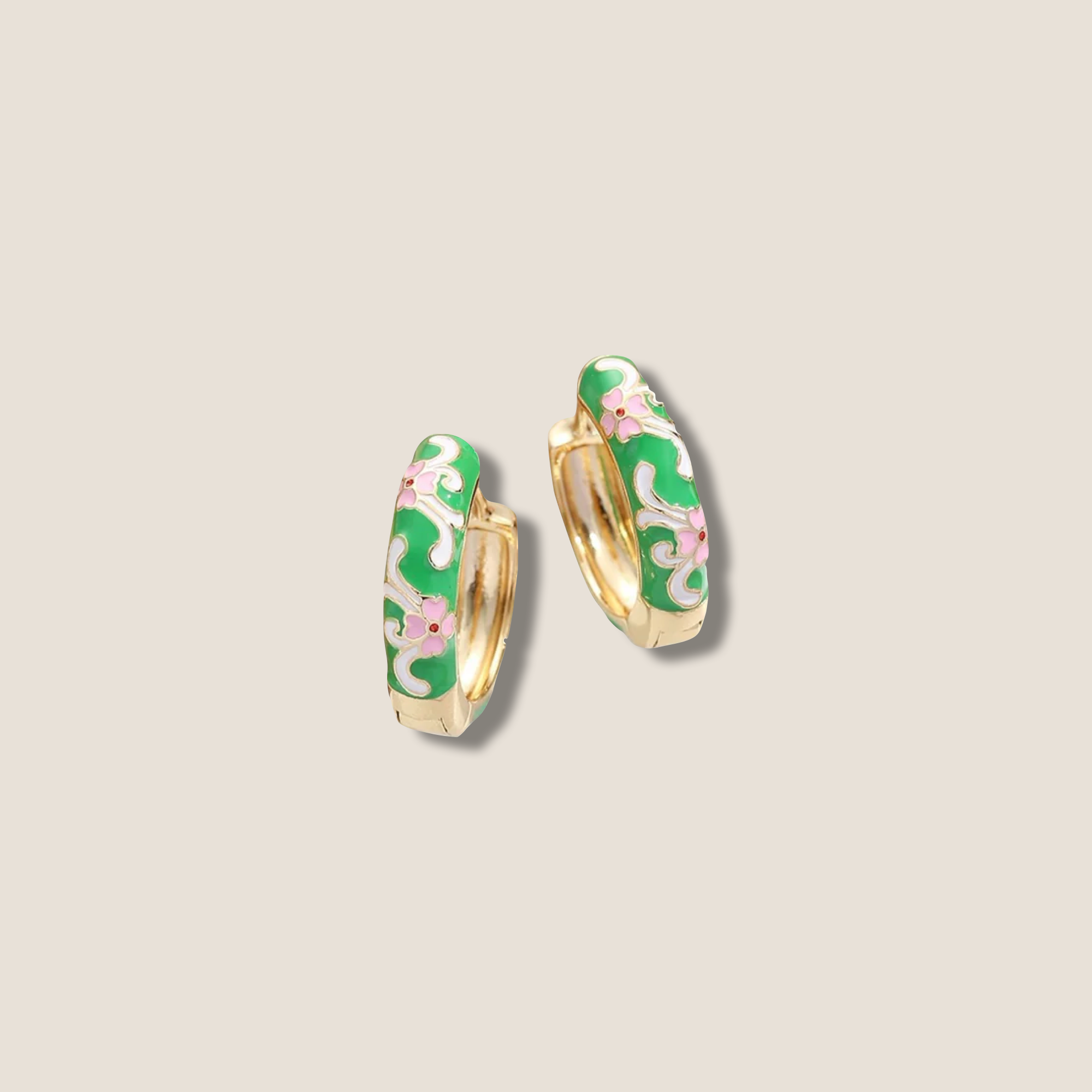 THE GOLD ENAMEL FLORAL EARRING // gold green pink white