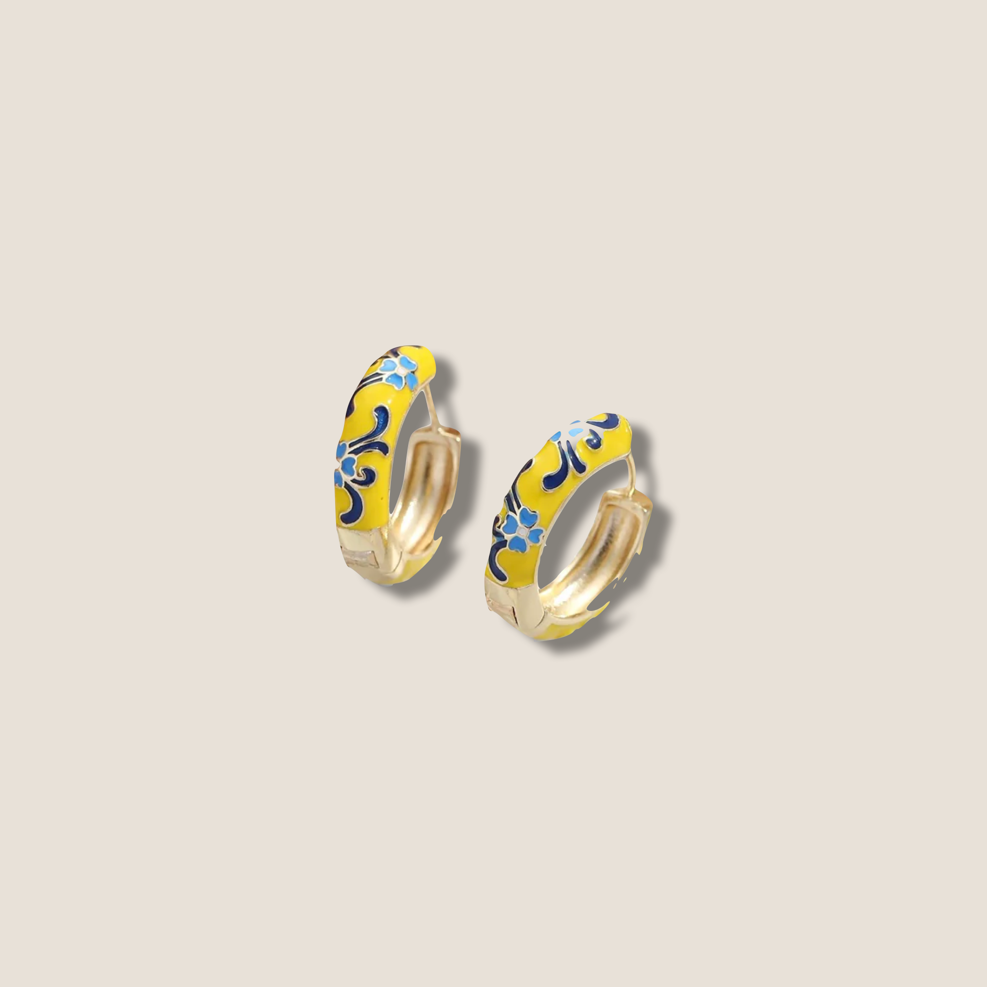 THE GOLD ENAMEL FLORAL EARRING // gold yellow navy blue