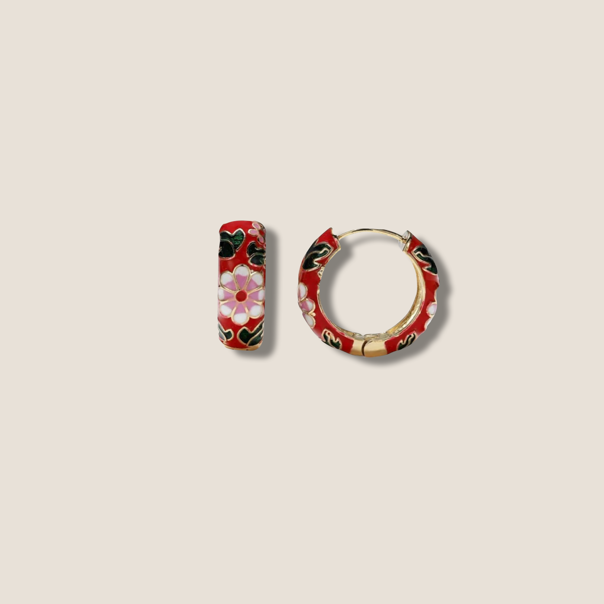 THE GOLD ENAMEL FLORAL EARRING // gold red pink white green