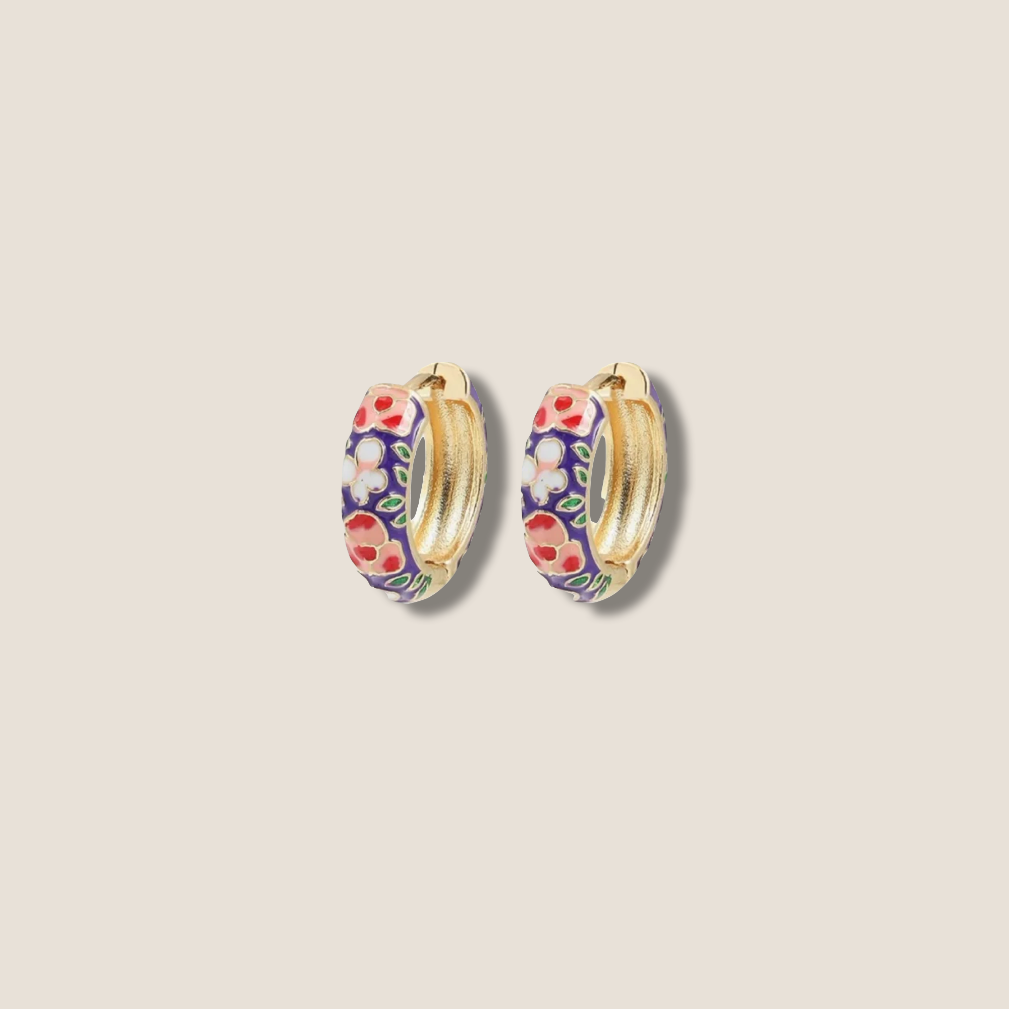 THE GOLD ENAMEL FLORAL EARRING // gold purple pink white red