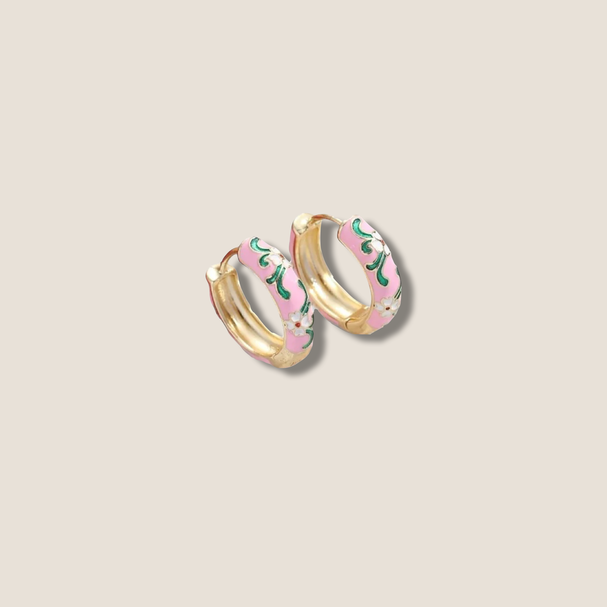 THE GOLD ENAMEL FLORAL EARRING // gold pink white green