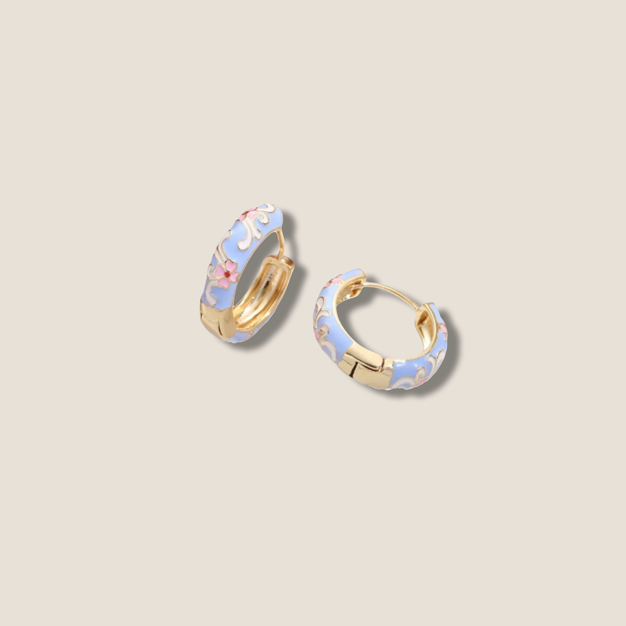 THE GOLD ENAMEL FLORAL EARRING // gold light blue pink red white