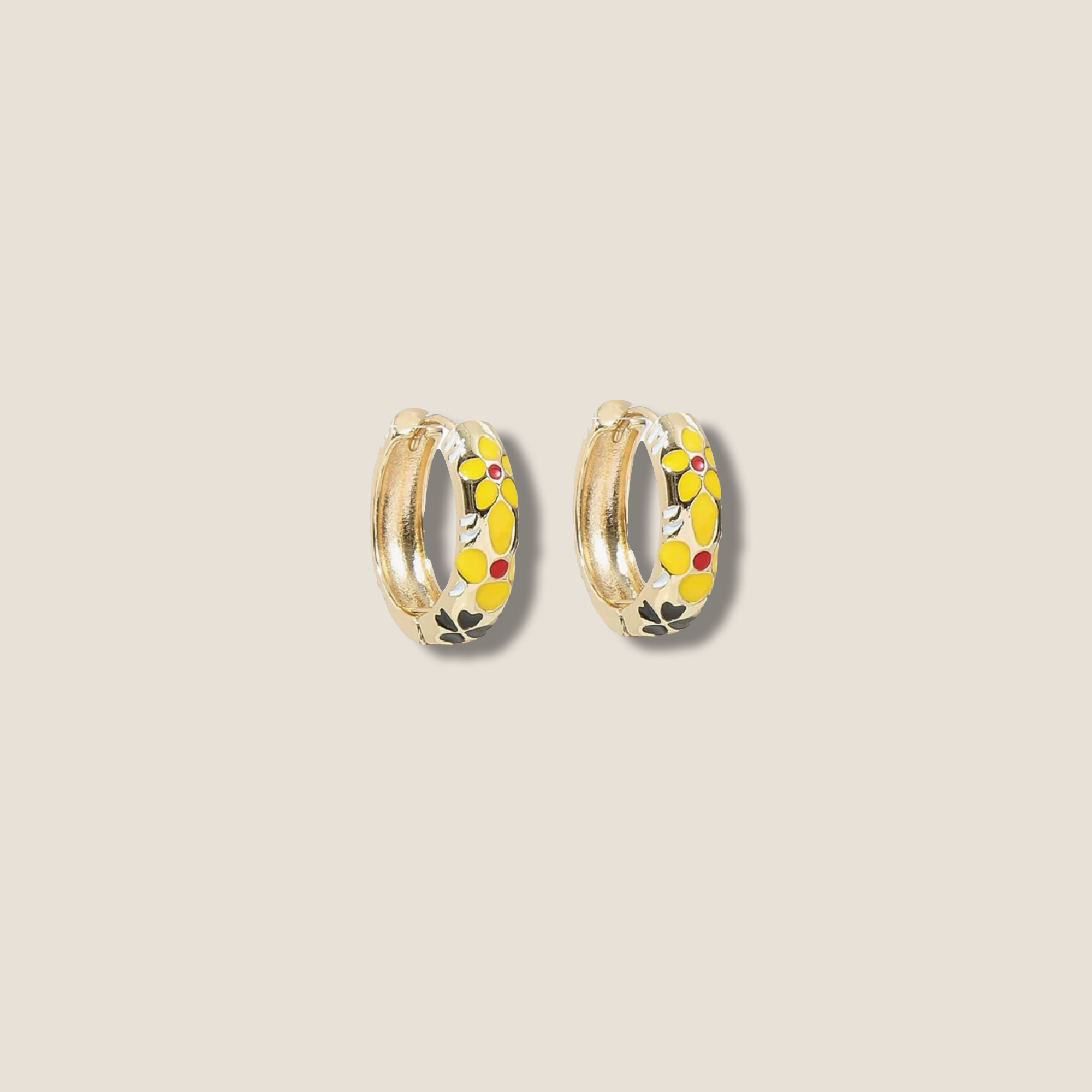 THE GOLD ENAMEL FLORAL EARRING // gold gold yellow red black