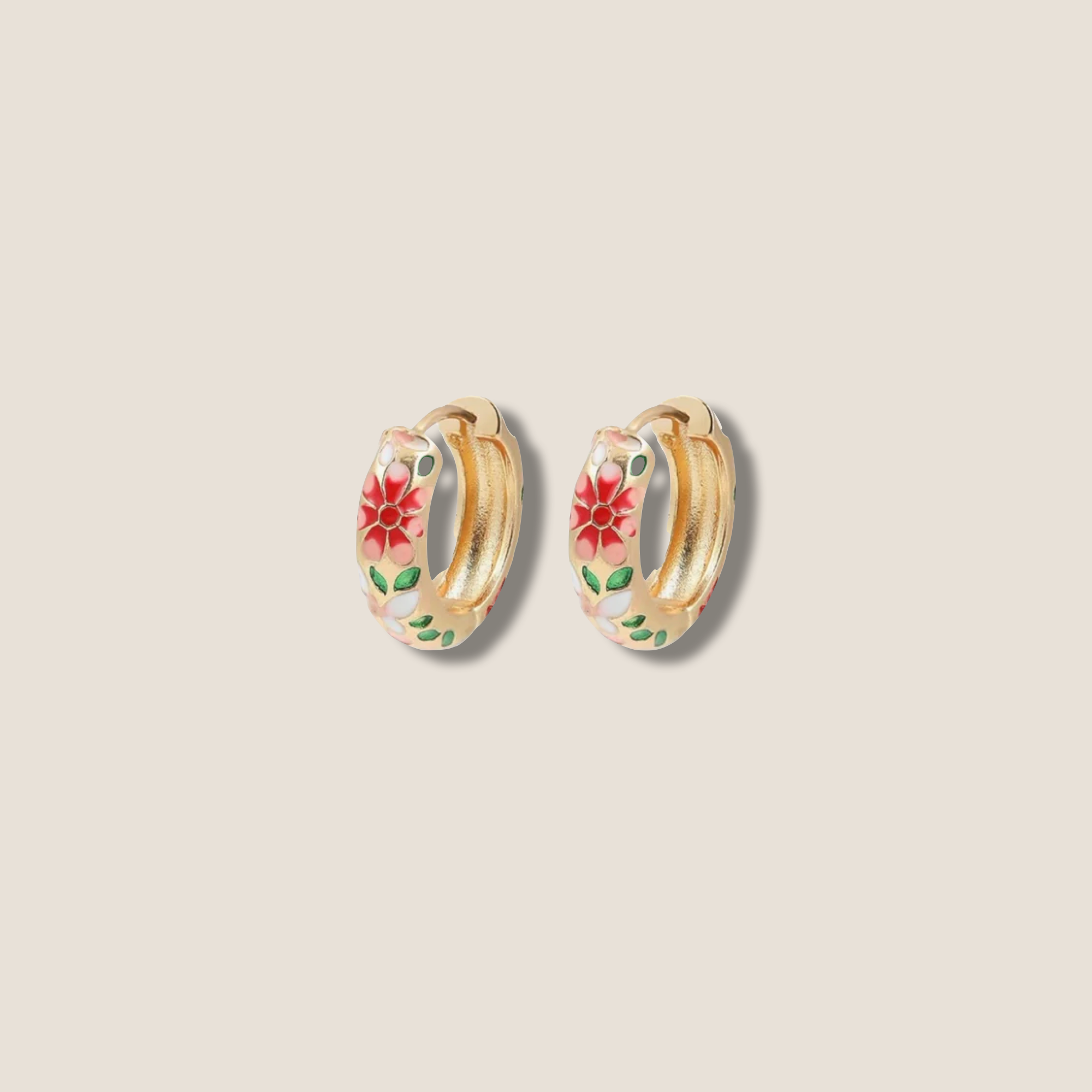 THE GOLD ENAMEL FLORAL EARRING // gold gold red pink white green