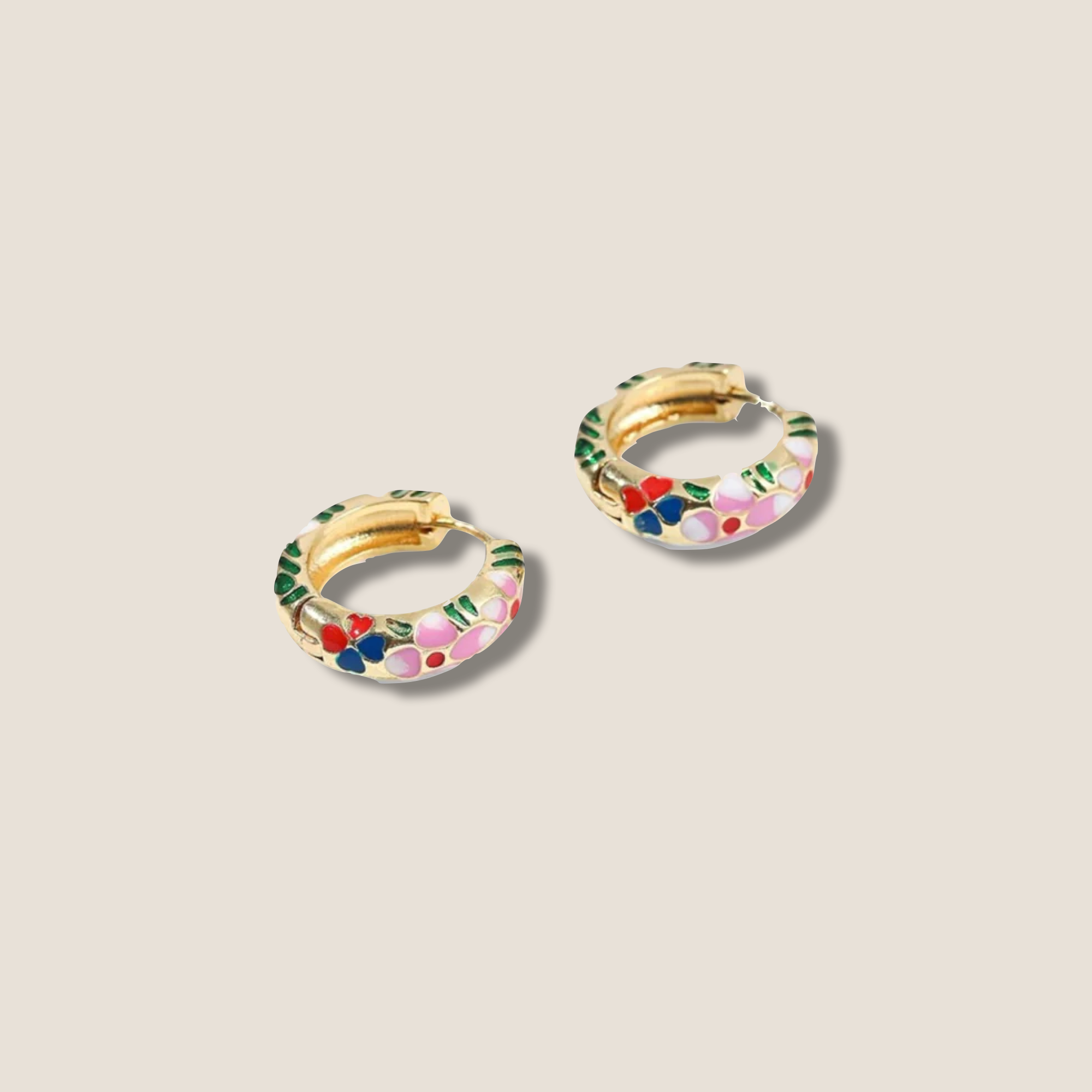 THE GOLD ENAMEL FLORAL EARRING // gold gold pink white green