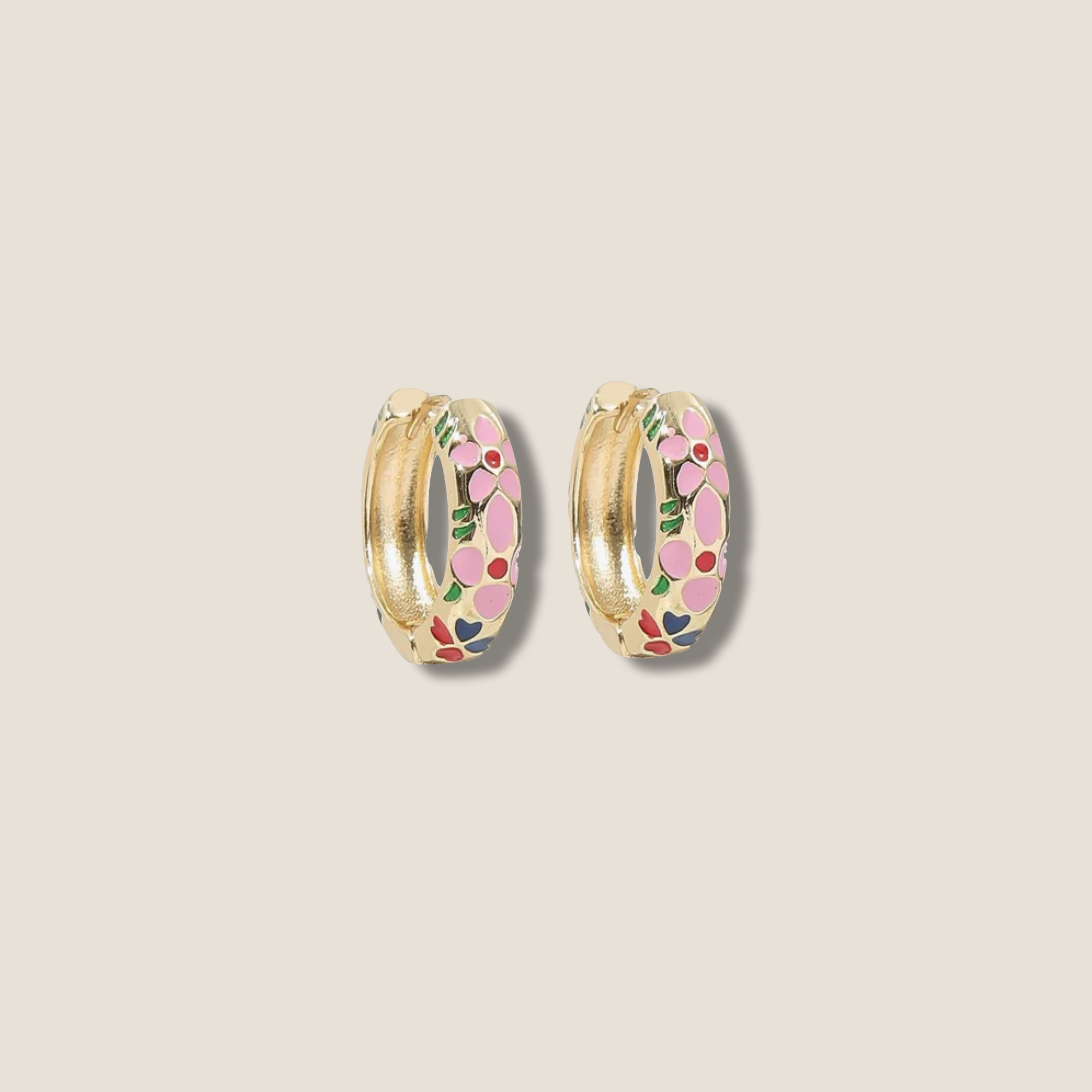 THE GOLD ENAMEL FLORAL EARRING // gold gold pink red green