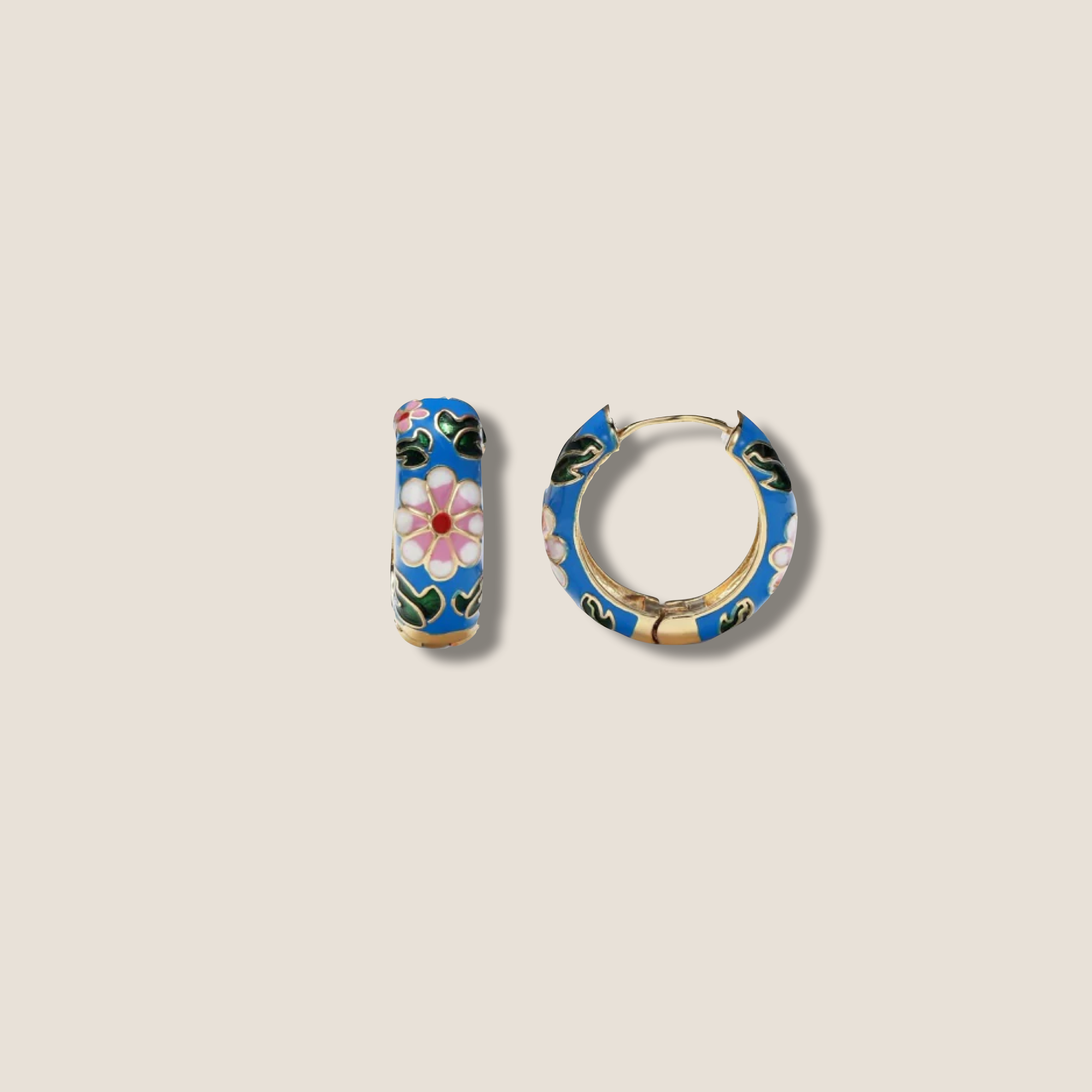 THE GOLD ENAMEL FLORAL EARRING // gold blue pink white green