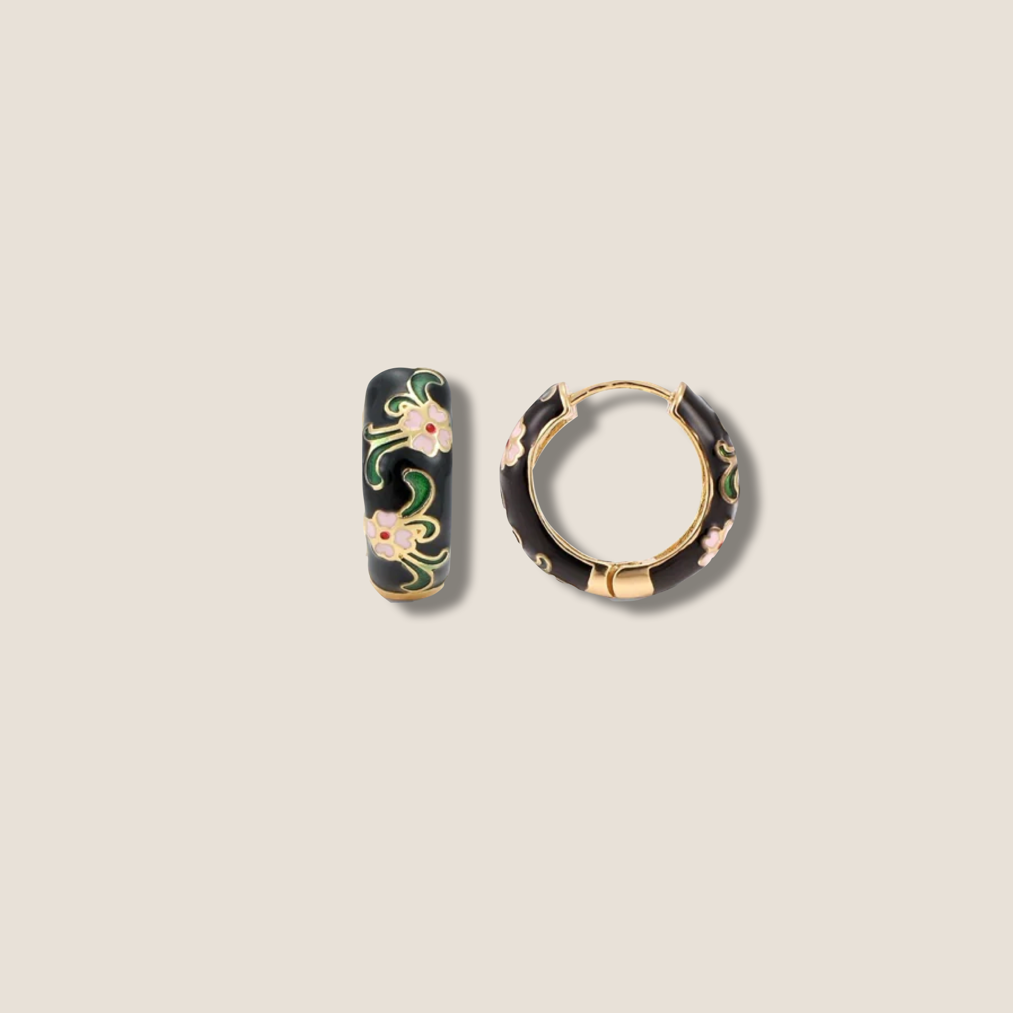 THE GOLD ENAMEL FLORAL EARRING // gold black pink white green