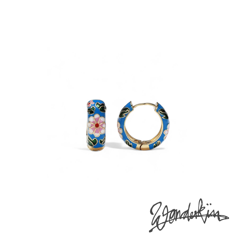 THE GOLD ENAMEL FLORAL EARRING // gold blue pink white green