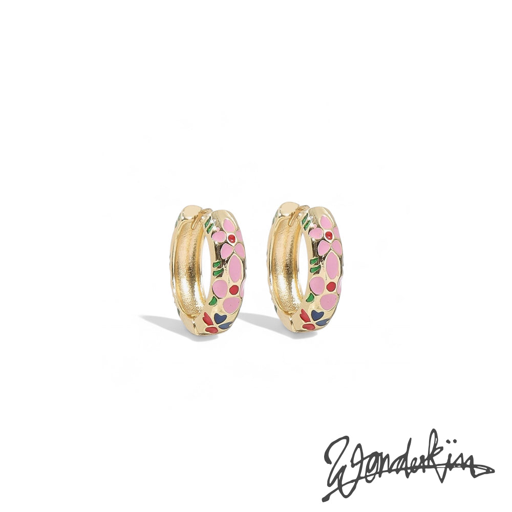 THE GOLD ENAMEL FLORAL EARRING // gold gold pink red green