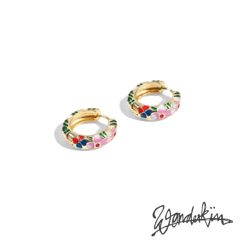 THE GOLD ENAMEL FLORAL EARRING // gold gold pink white green