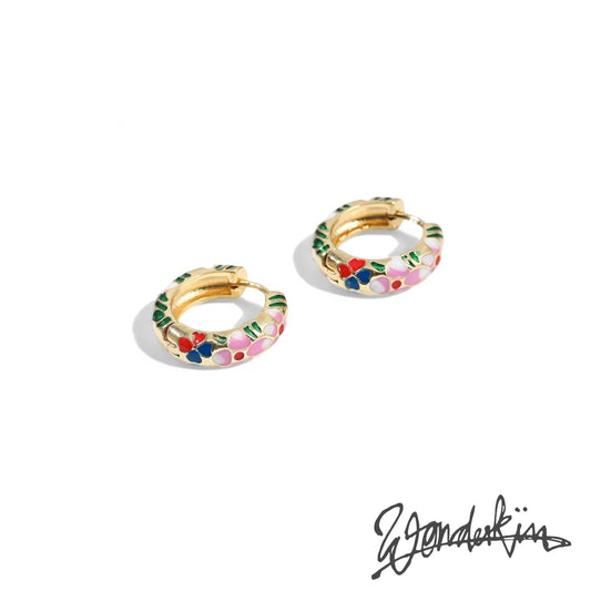 THE GOLD ENAMEL FLORAL EARRING // gold gold pink white green