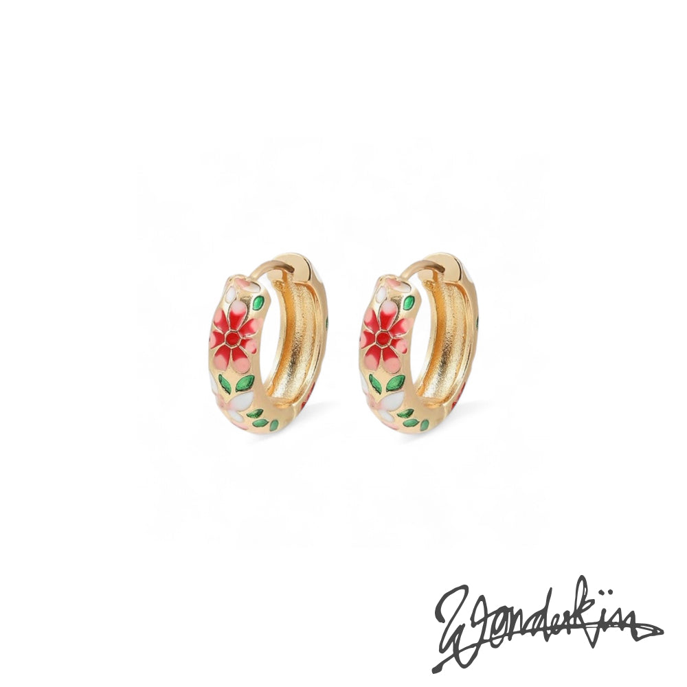 THE GOLD ENAMEL FLORAL EARRING // gold gold red pink white green