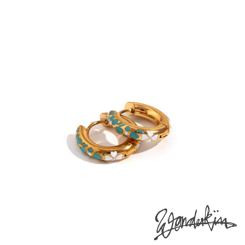 THE GOLD ENAMEL FLORAL EARRING // gold gold turquoise white