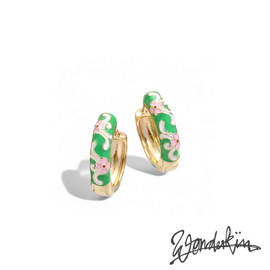 THE GOLD ENAMEL FLORAL EARRING // gold green pink white