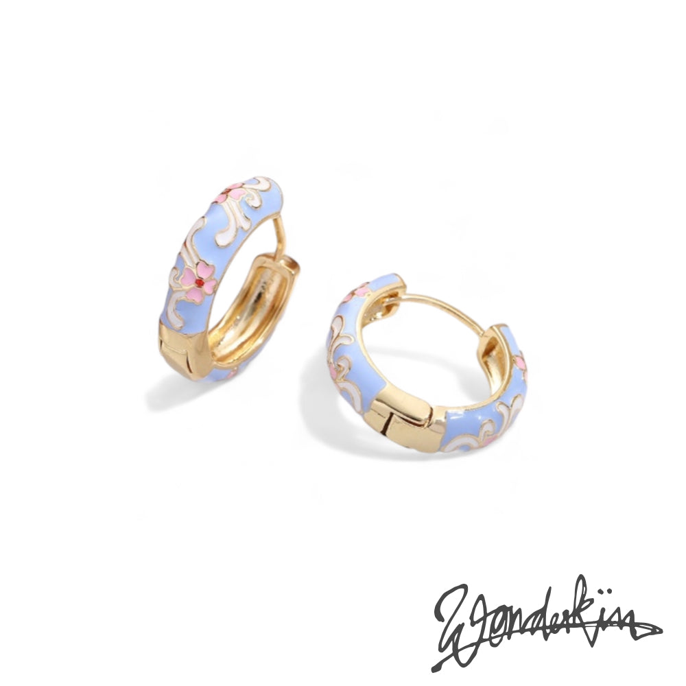 THE GOLD ENAMEL FLORAL EARRING // gold light blue pink red white