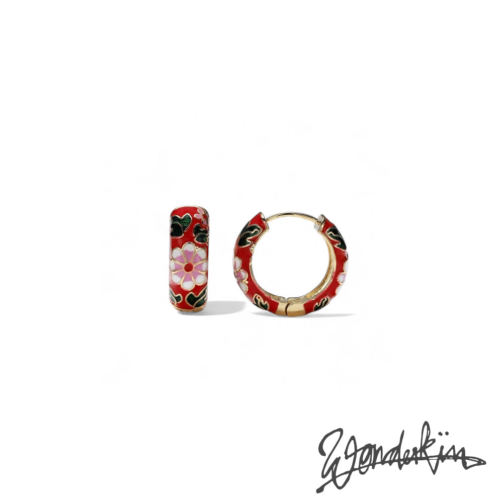 THE GOLD ENAMEL FLORAL EARRING // gold red pink white green