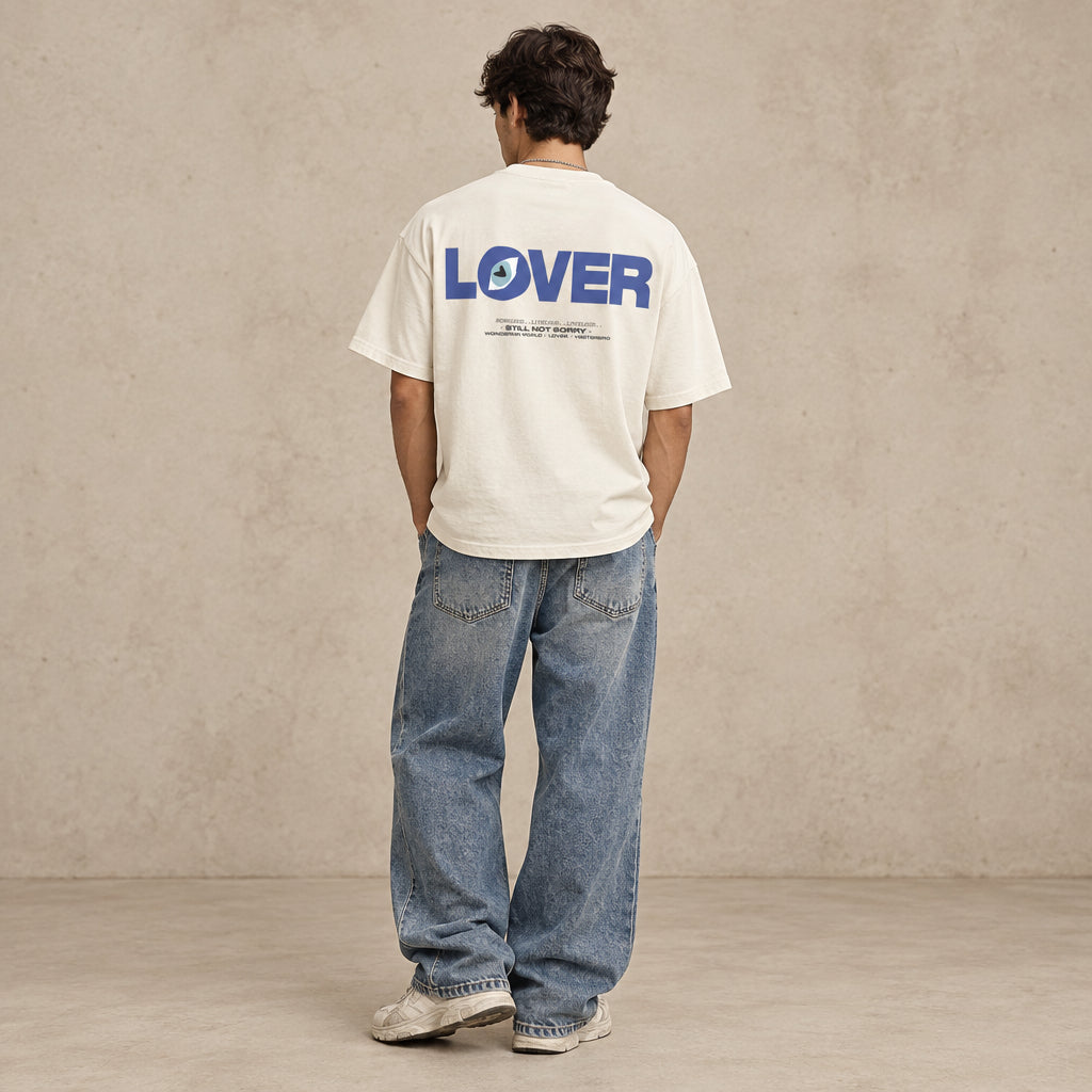 THE LOVER STATEMENT TEE 180 // NATURAL RAW & BLUE
