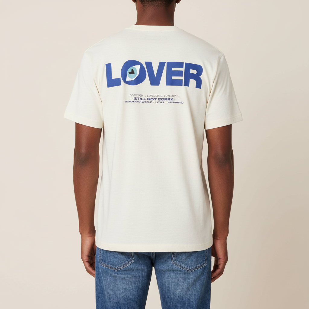 THE LOVER STATEMENT TEE 180 // NATURAL RAW & BLUE