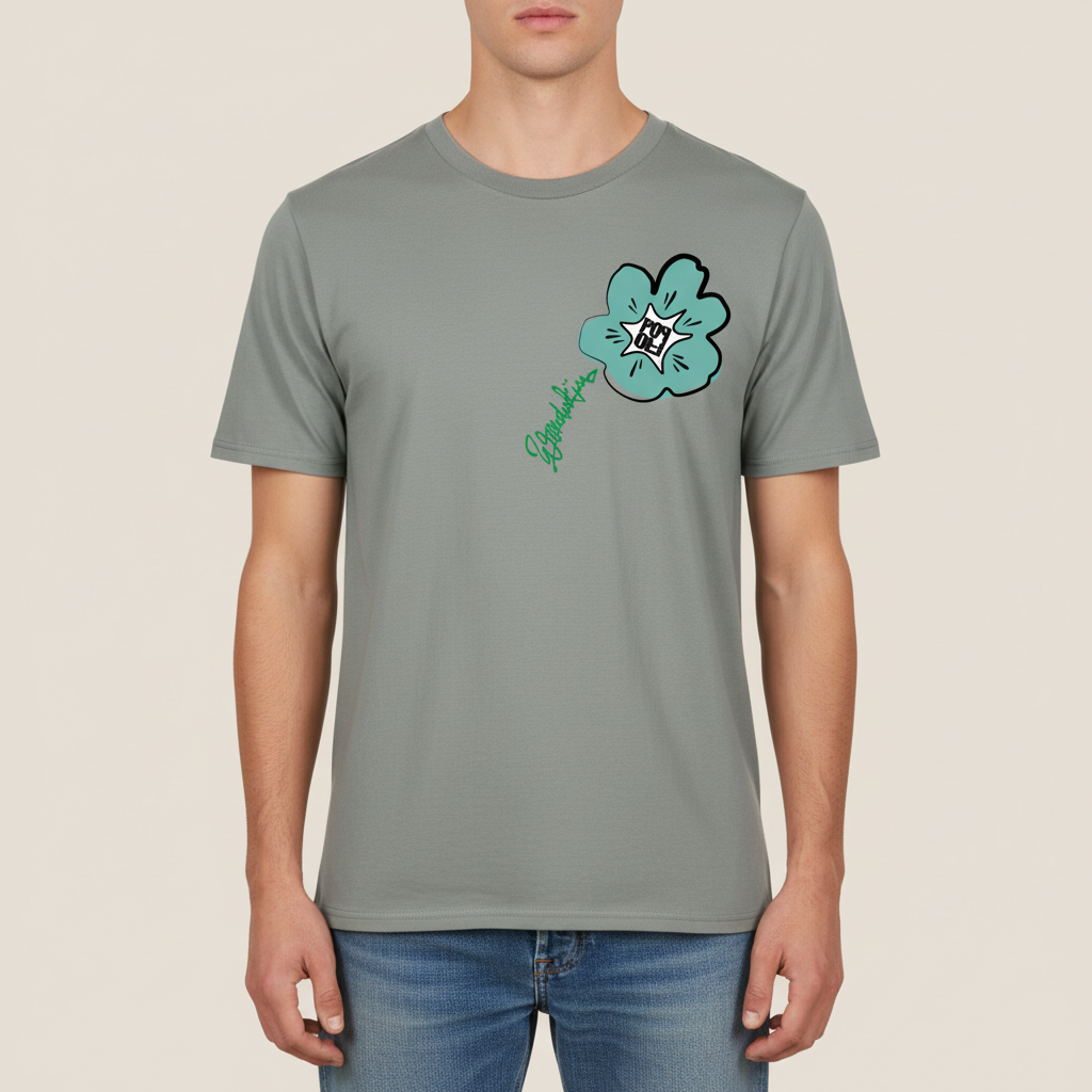 THE POWER POP SIGNATURE TEE 180 // misty grey light blue green