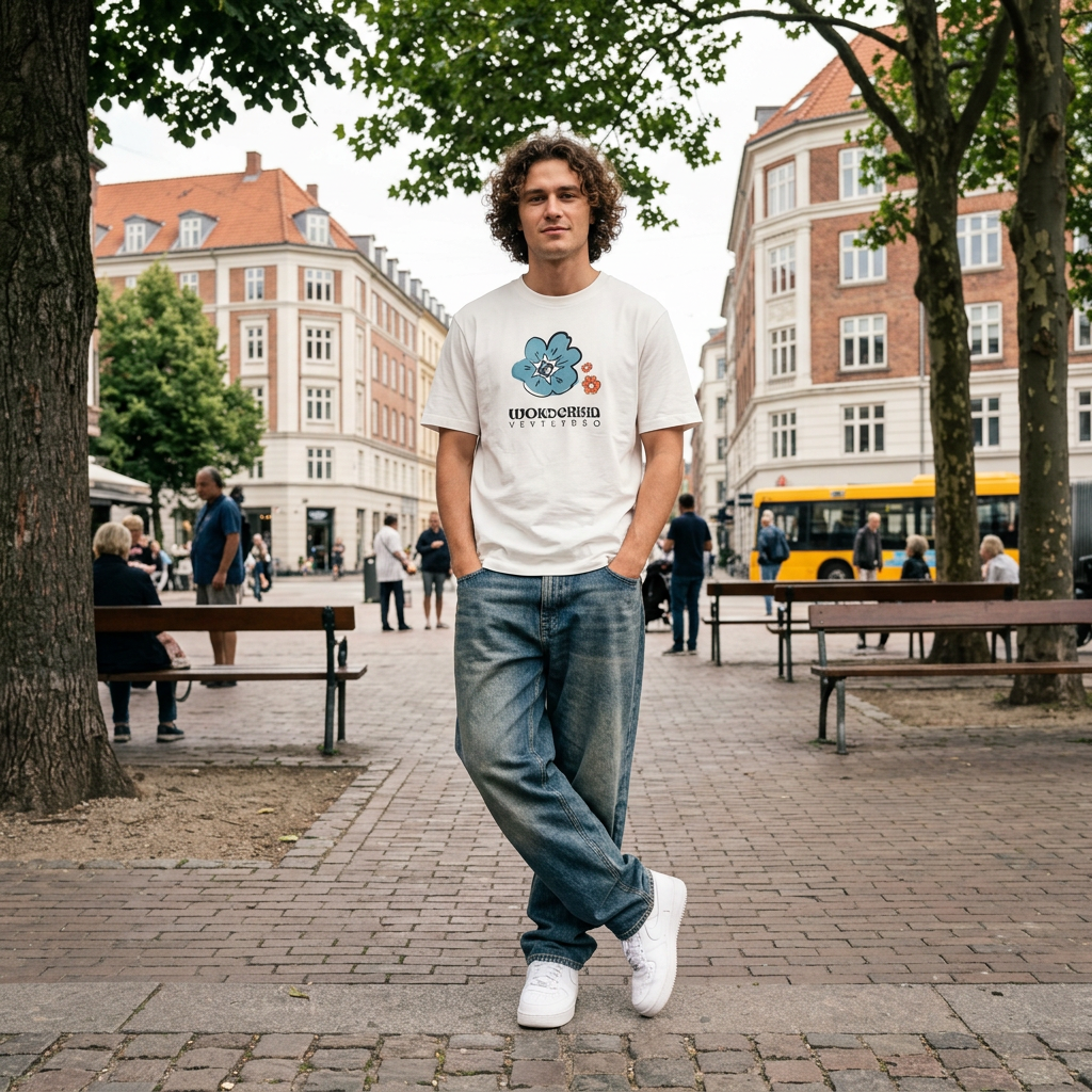 THE POWER POP TEE 180 // off white & light blue orange black