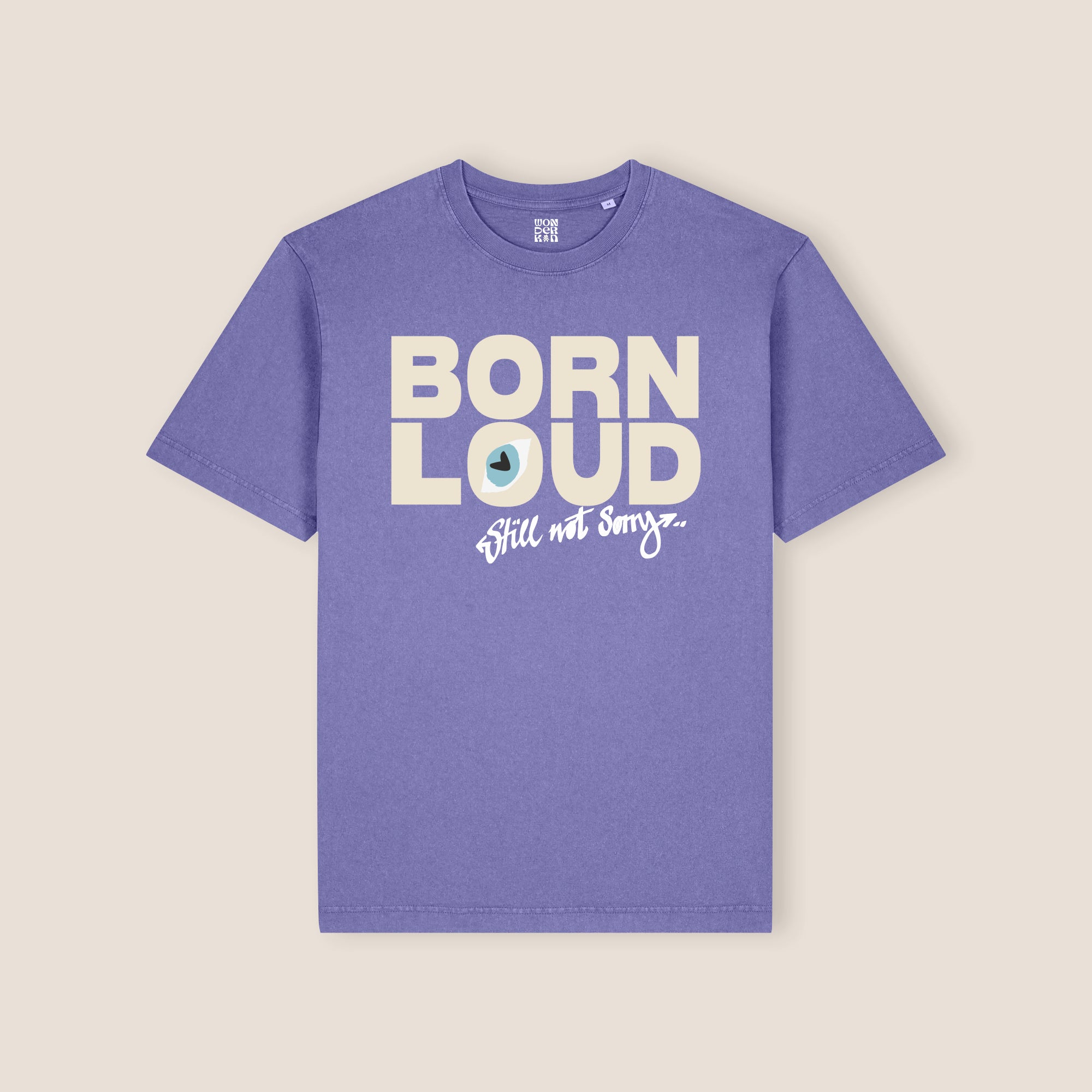 THE BORN LOUD.STILL NOT SORRY TEE 240 // purple love & beige