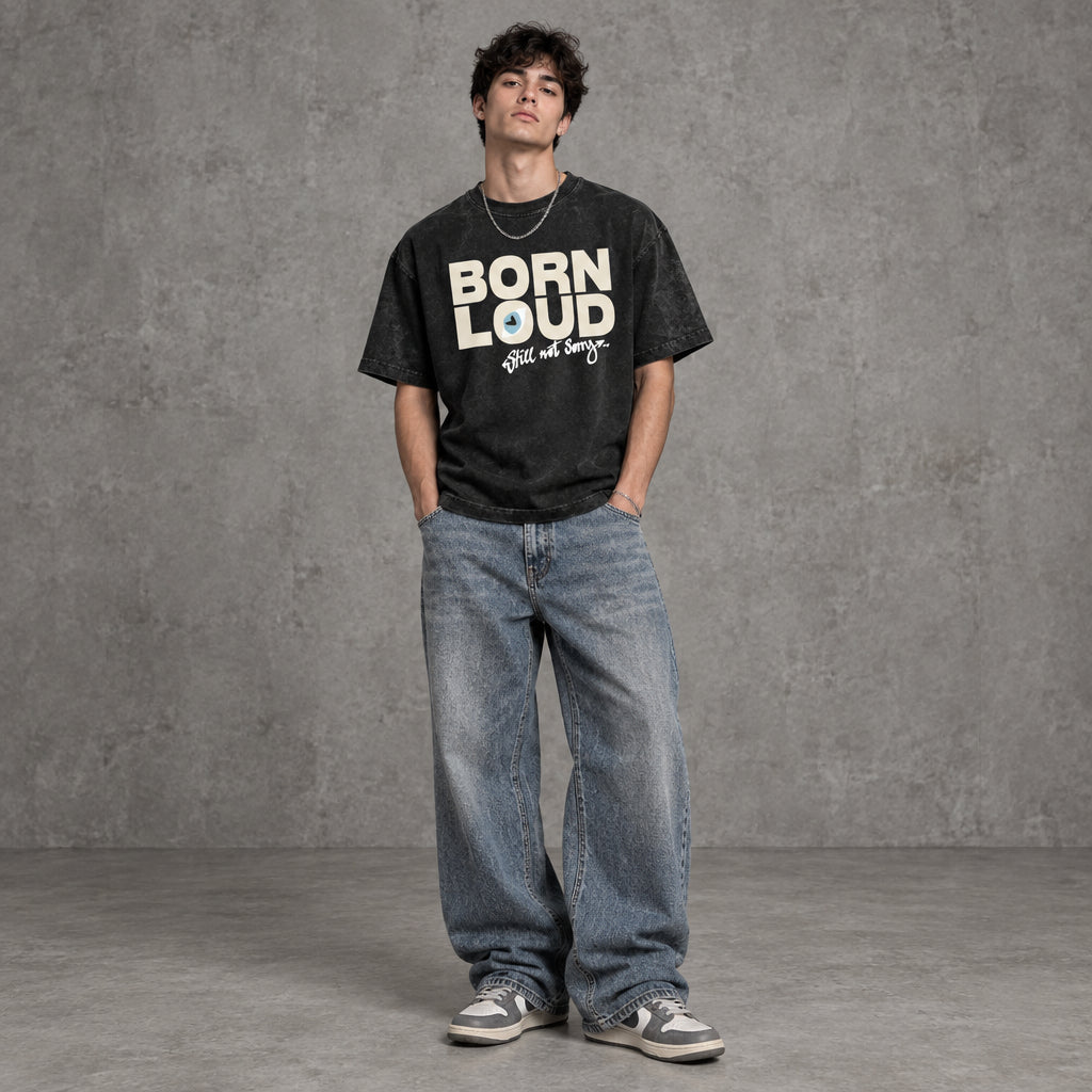 THE BORN LOUD.STILL NOT SORRY TEE 240 // black rock & beige