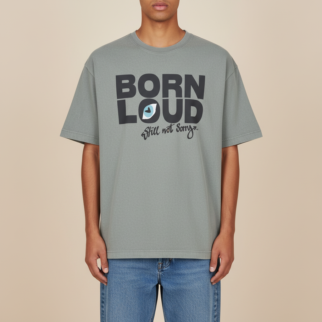 THE BORN LOUD.STILL NOT SORRY TEE 240 // misty grey & faded black