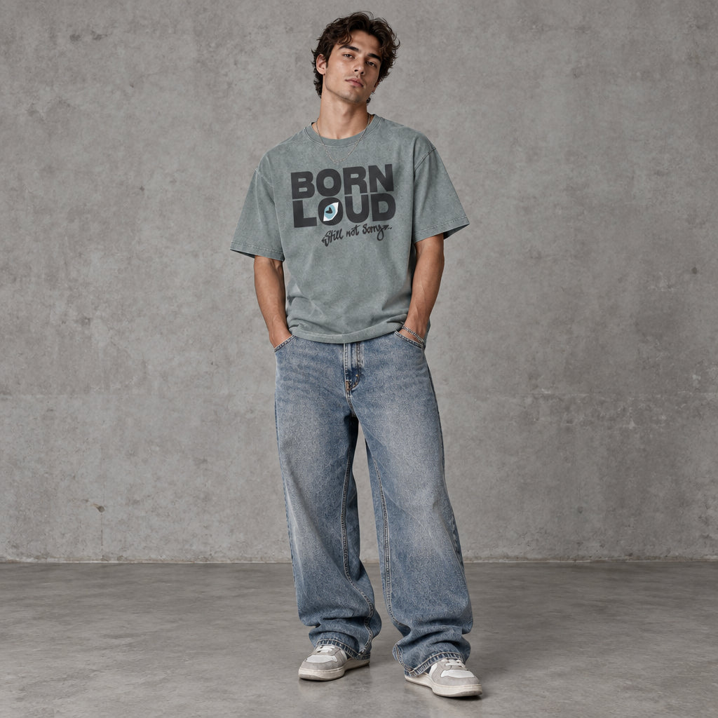 THE BORN LOUD.STILL NOT SORRY TEE 240 // misty grey & faded black