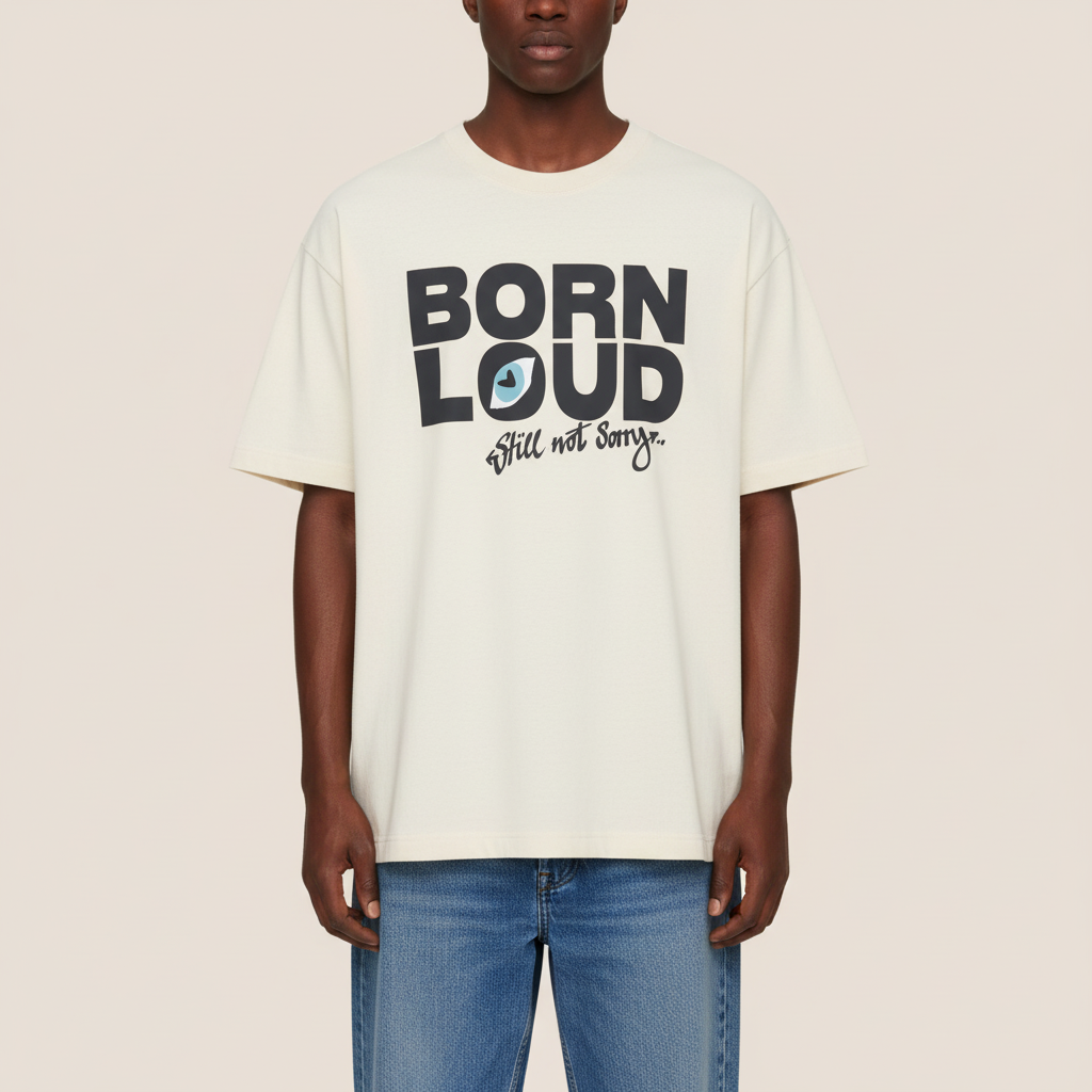 THE BORN LOUD.STILL NOT SORRY TEE 240 // off white & faded black